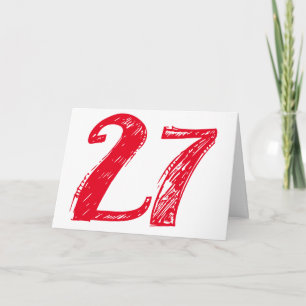 Twenty-seven is a big deal, big red text on white. card