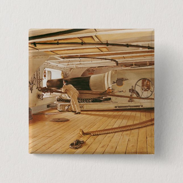 Twenty-Seven Pound Cannon on a Battleship 2 Inch Square Button (Front)