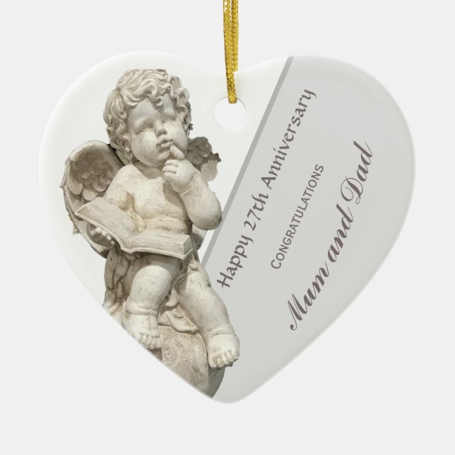 Twenty Seventh Wedding Anniversary, Statue  Heart Ceramic Ornament (Front)