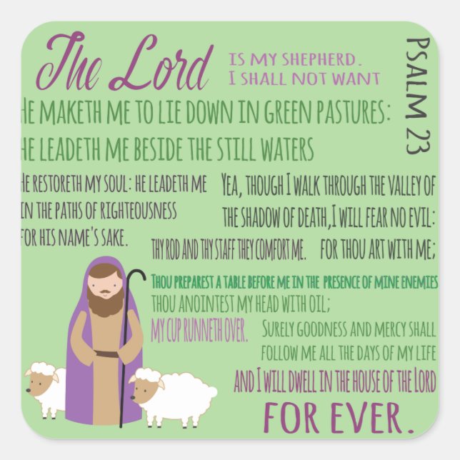 Twenty Third Psalm Square Sticker (Front)