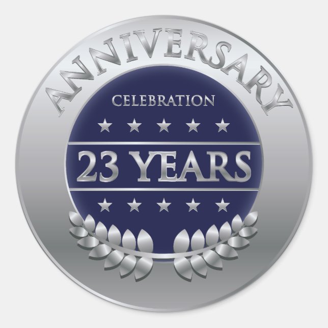 Twenty Three Years Anniversary Silver Medal Classic Round Sticker (Front)
