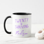 TWENTY & THRIVING 20th Birthday Funny Personalized Mug<br><div class="desc">Mark her 20th birthday in style with this sassy TWENTY & THRIVING mug in a bright purple design. Perfectly personalized with any name, this ceramic coffee mug makes a fun and useful birthday gift for a friend, daughter, coworker, or classmate. It’s the perfect mix of cute and confident. More colour...</div>