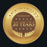 Twenty Years Anniversary Celebration Gold Medal Magnet<br><div class="desc">Twenty years anniversary celebration gold award with a laurel wreath.</div>