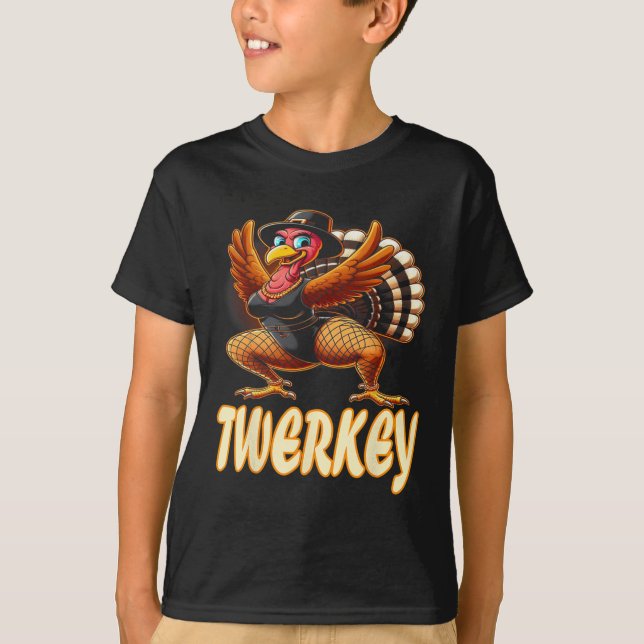 Twerkey Squad Twerking Funny Dancing Turkey Thanks T-Shirt (Front)