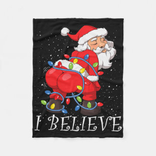 Twerking Santa Claus I Believe Christmas Tree Ligh Fleece Blanket