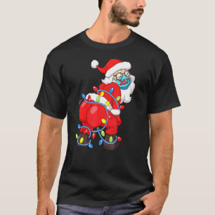 Twerking Santa Claus In Mask Christmas Tree Lights T-Shirt