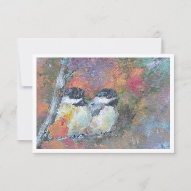 Twi Black-capped chickadee Oil Painting Note Card (Front)