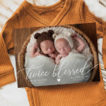Twice Blessed Twins Photo Birth Announcement<br><div class="desc">Simple and minimalistic birth announcement card featuring hand lettered typography that says "twice blessed." This is a birth announcement card for twins! Add your photos,  birth stats,  and a message!</div>