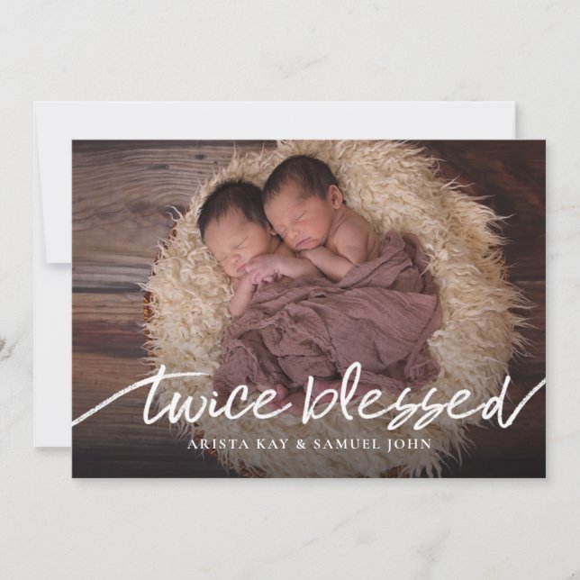 Twice Blessed Twins Photo Collage Newborn Birth Announcement (Front)
