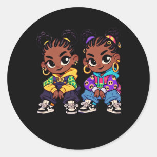 Twice The Attitude Bold Black Girl Twins  Classic Round Sticker