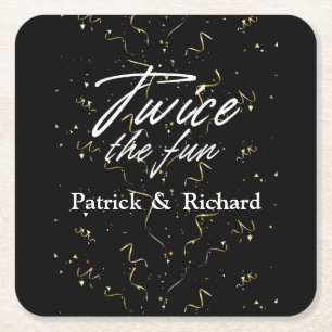 Twice the Fun Friends Joint Birthday Double Square Paper Coaster