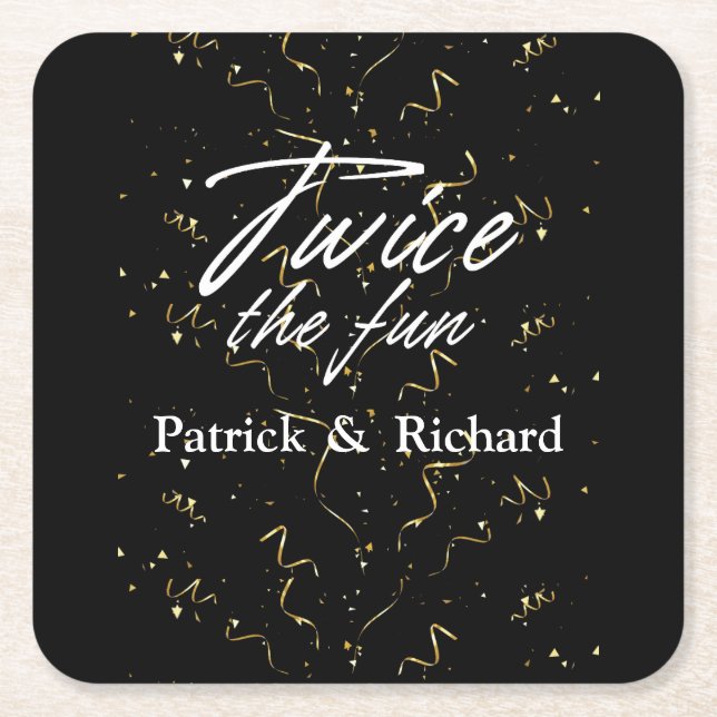 Twice the Fun Friends Joint Birthday Double Square Paper Coaster (Front)