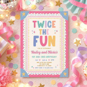 Twice The Fun Girl Whimsical Joint Birthday Invitation