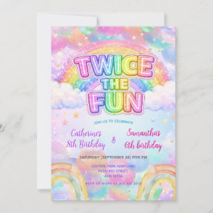 Twice the Fun Rainbow Sibling Birthday Invitation