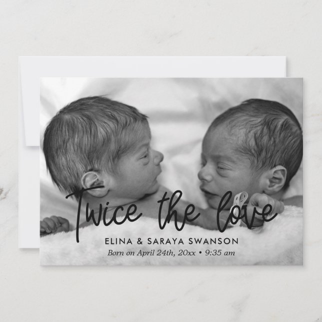 Twice the love twin birth announcement card (Front)