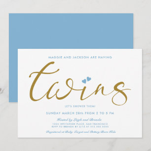 Twice The Love Twin Boys Baby Shower Invitation