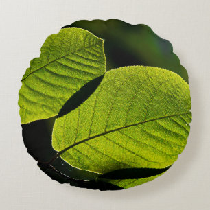 Twig leaf green foliage veins round pillow