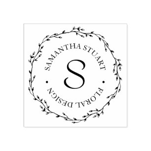 Twig Wreath Monogram Rubber Stamp
