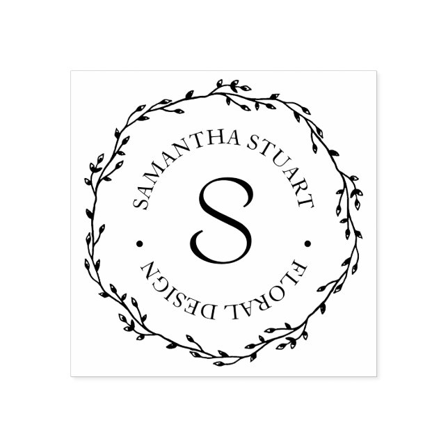 Twig Wreath Monogram Rubber Stamp (Imprint)