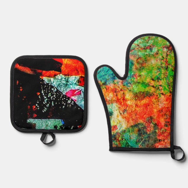 Twilight abstract oven mitt and pot holder,Rich Oven Mitt & Pot Holder Set (Front)