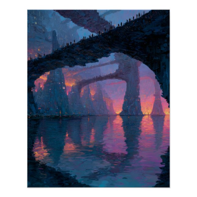 Twilight Arch Bridge Reflection Fantasy Art Poster (Front)