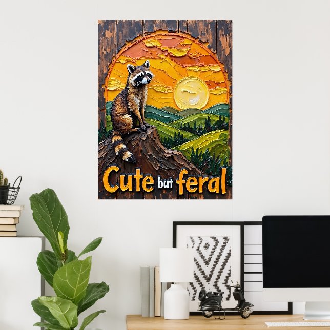 Twilight Bandit: Raccoon at Sunset Poster (Home Office)