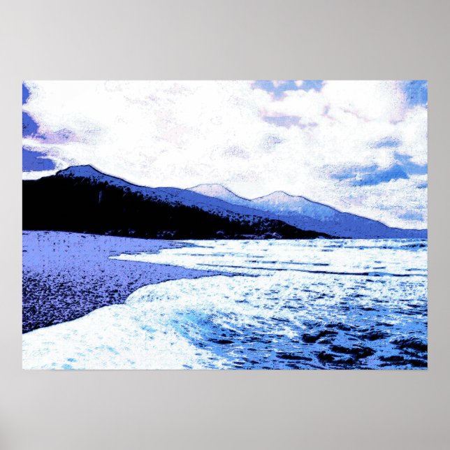 Twilight beach in shades of blue poster (Front)