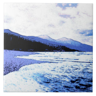 Twilight beach in shades of blue tile