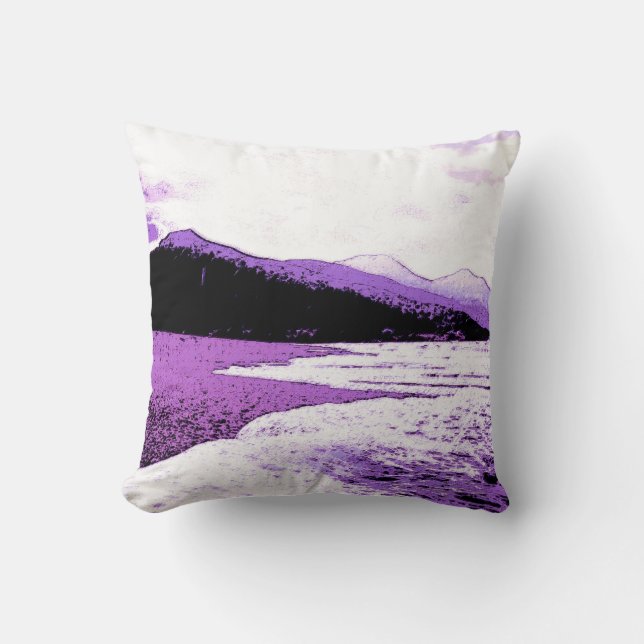 Twilight beach in violet and purple throw pillow (Front)