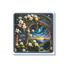  Twilight Blossoms Through the Arched Garden Wall 