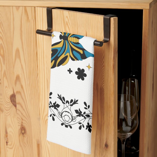 Twilight Butterfly Bloom – Fantasy Floral Artwork Kitchen Towel (Thirds Fold)