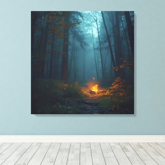 Twilight Campfire – Mystical Forest Art Print (Insitu(Wood Floor))