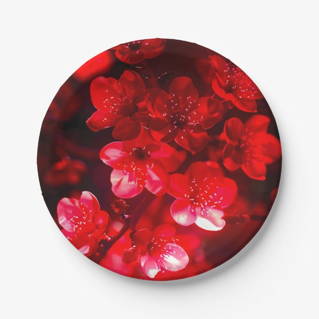 Twilight Cherry Blossom Glow Paper Plate (Front)