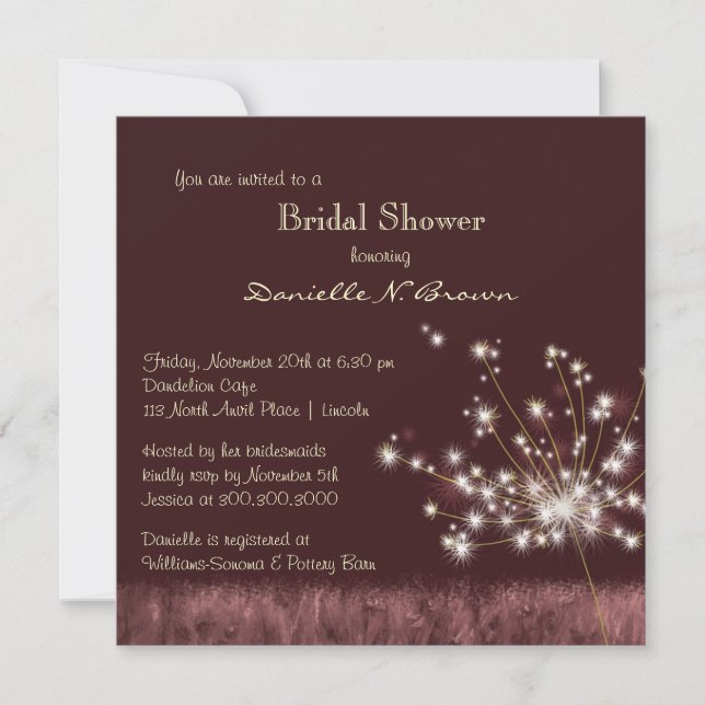 Twilight Dandelion Floral Bridal Shower Invitation (Front)