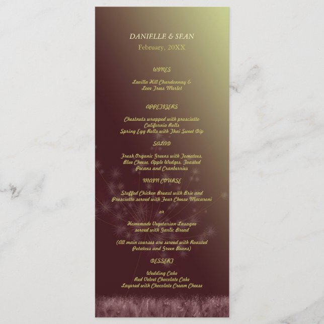 Twilight Dandelion Wedding Menu (Front)
