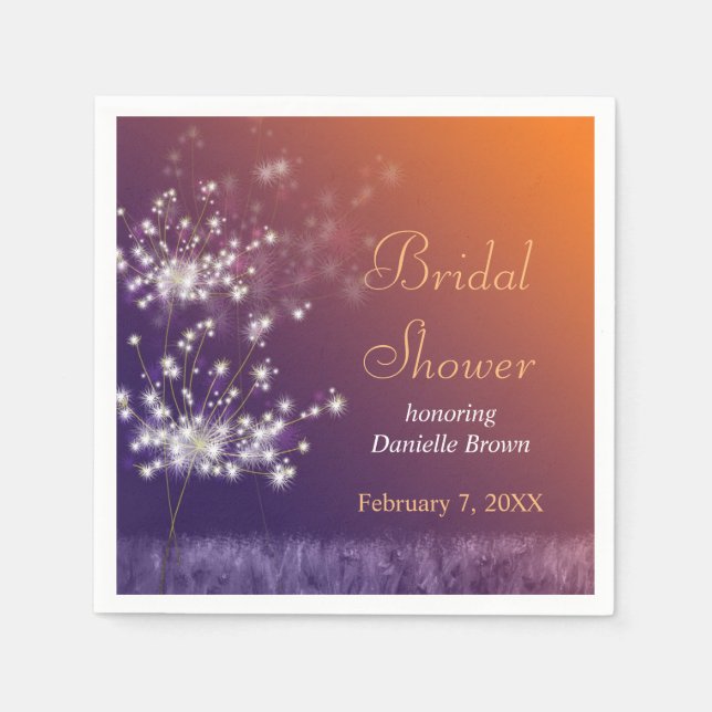 Twilight Dandelions Bridal Shower Napkin (Front)