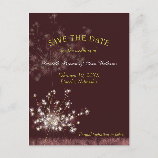 Twilight Dandelions Wedding Save the Date Announcement Postcard (Front)