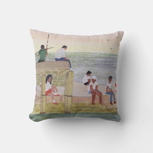 Twilight Fishing 1988 Throw Pillow (Front)