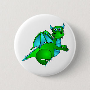 Twilight Flight - Cute Green & Blue Dragon 2 Inch Round Button