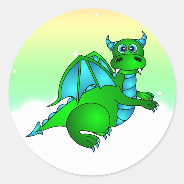 Twilight Flight - Cute Green & Blue Dragon Classic Round Sticker (Front)