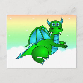 Twilight Flight - Cute Green & Blue Dragon Postcard