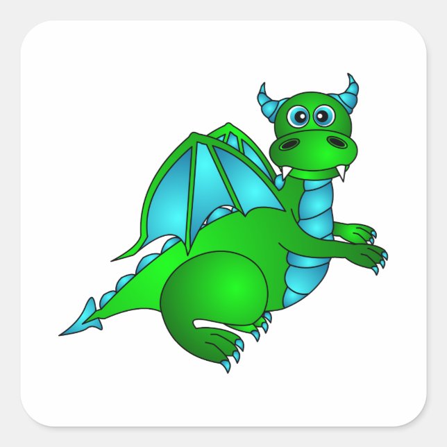 Twilight Flight - Cute Green & Blue Dragon Square Sticker (Front)