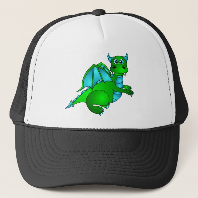 Twilight Flight - Cute Green & Blue Dragon Trucker Hat (Front)