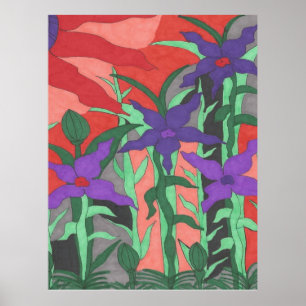 Twilight Floral Garden  Poster