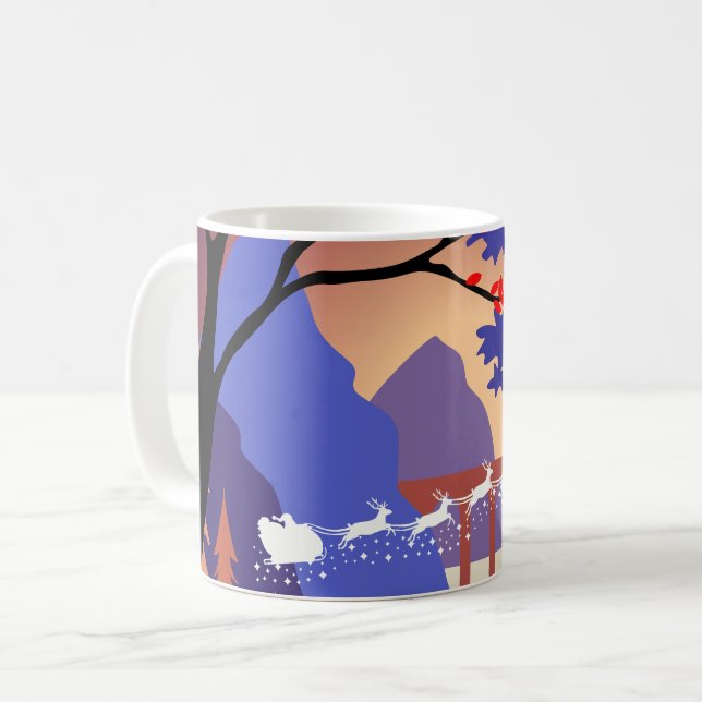 Twilight Forest Christmas Santa Sleigh Coffee Mug (Front Left)