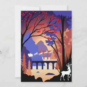 Twilight Forest Christmas Santa Sleigh Holiday Card