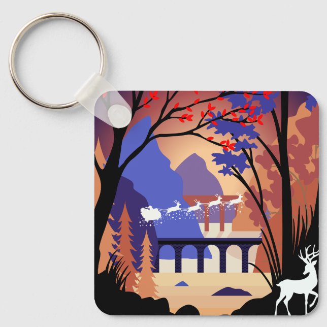 Twilight Forest Christmas Santa Sleigh Keychain (Front)