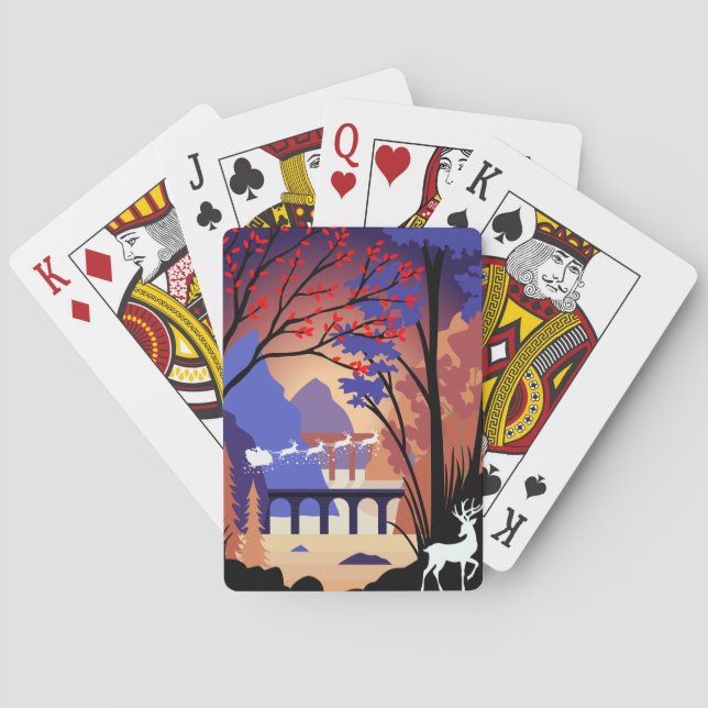 Twilight Forest Christmas Santa Sleigh Playing Cards (Back)