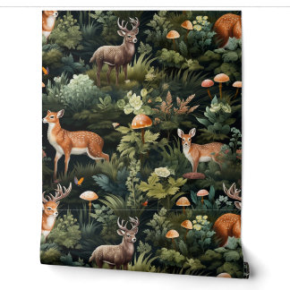 Twilight Forest Friends Botanical Wallpaper