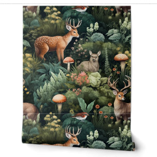 Twilight Forest Friends Botanical Wallpaper
